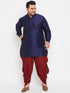 Vastramay Men's Plus Size Navy Blue Silk Blend Curved Kurta Dhoti Set